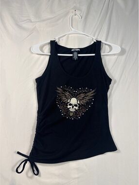 Hot Topic Black Skull and Wings Tank Top with Side Tie Size Large